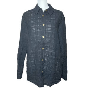 Saint+Sofia Black Burnout Button Down Shirt Long Sleeve Collared Casual Womens 6